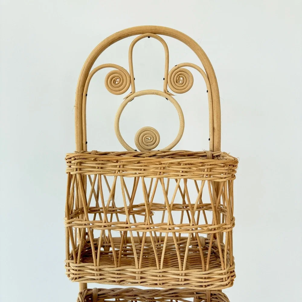 Vintage Rattan Wall Hanging 3 Tier Woven Wicker Basket Organizer Boho Decor 24in